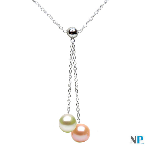 Collana in argento 925 con perle d'acqua dolce bianca e rosa pesca