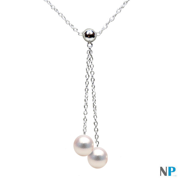 Collana in oro bianco (rodiato) con due perle bianche Akoya