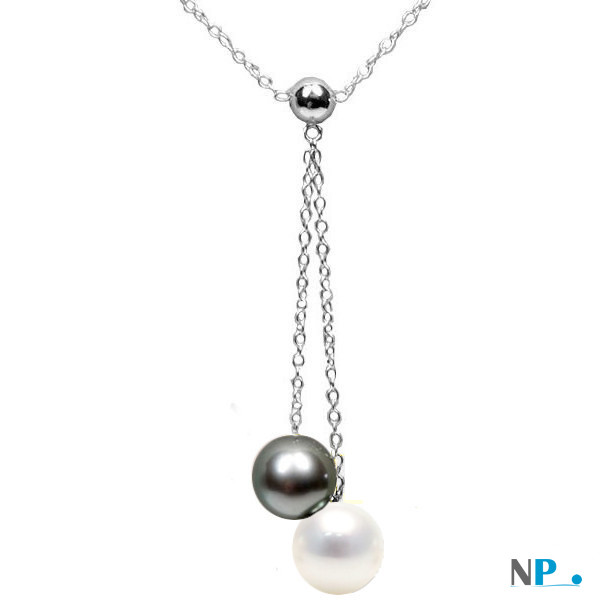 Collana in Argento con perla Australiana bianca e Perla nera di Tahiti