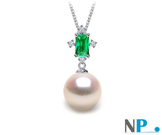 Pendente in Argento 925 tormalina verde e Perla Akoya bianca