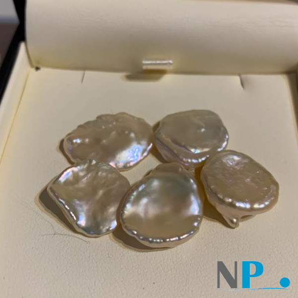 Perles Keshi de couleur blanc nacré, avec très beaux reflets métalliques