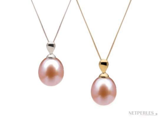 Pendente in oro 18k Perla d'Acqua Dolce a Goccia rosa pesca