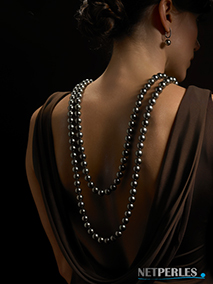 Lunga Collana di perle di Tahiti, perle nere