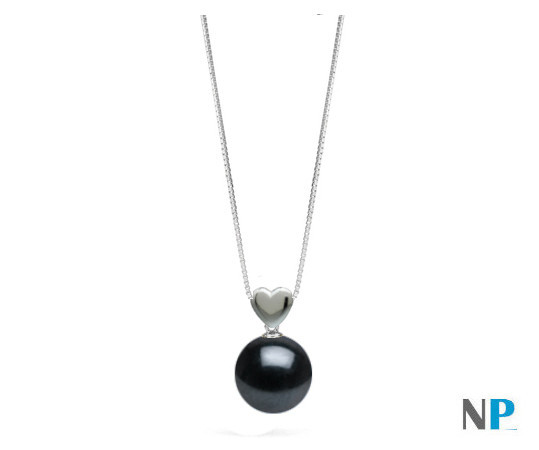 Pendente Cuore in argento 925 con Perla Akoya Nera AAA