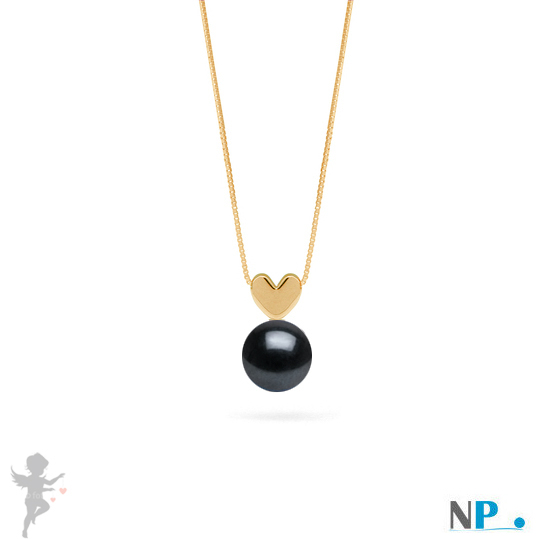 Pendente Cuore in Oro 14k con perla nera Akoya