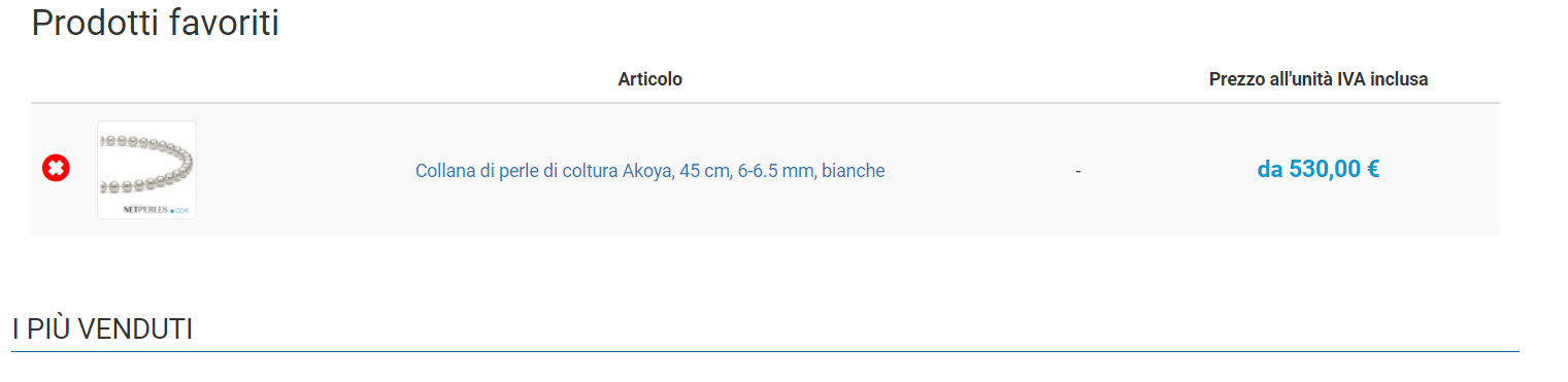 Lista prodotti preferiti