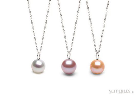 Pendente Mignon con perla Dolcehadama nei tre colori naturali bianca, lavanda e rosa pesca