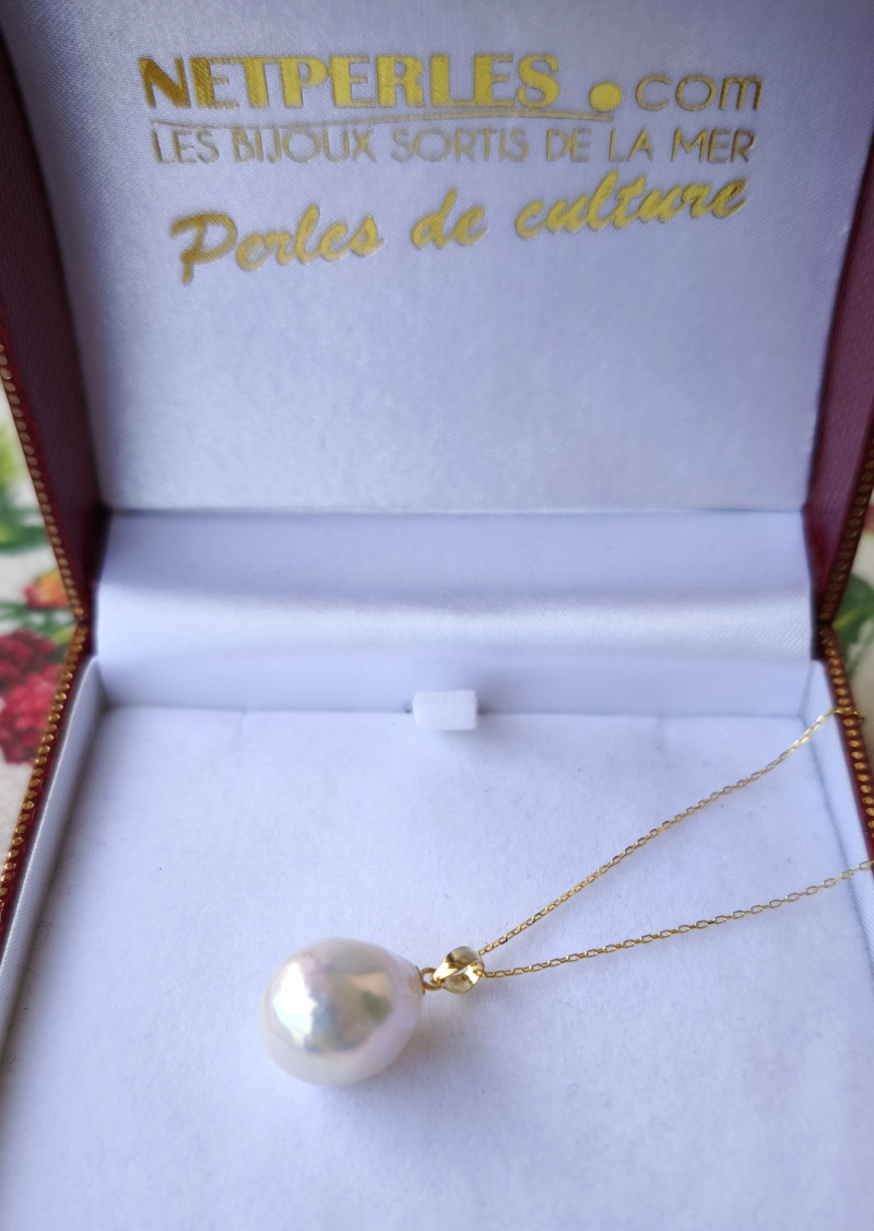 pendente in placcato oro giallo con perla EDISON d'acqua dolce bianca argentata pendente in placcato oro giallo con perla EDISON d'acqua dolce bianca argentata