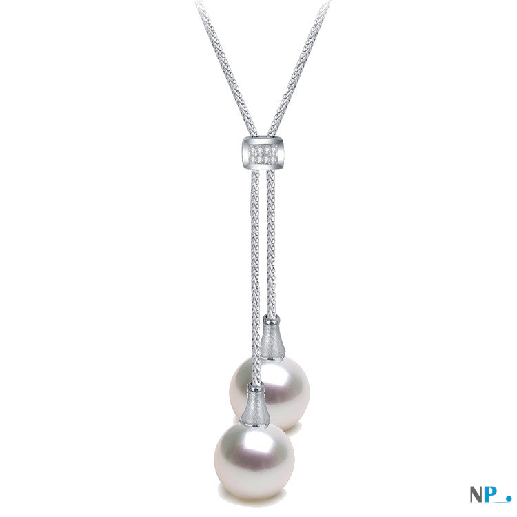 Collana PITUMATA in argento con due perle d'acqua dolce bianche
