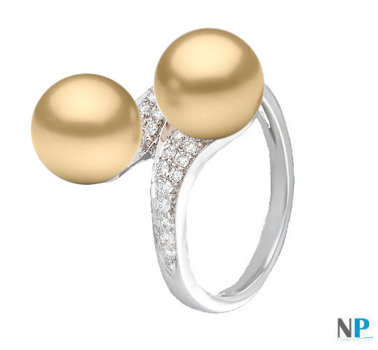 Anello You&Me, Oro bianco 18k con perle dorate Filippine