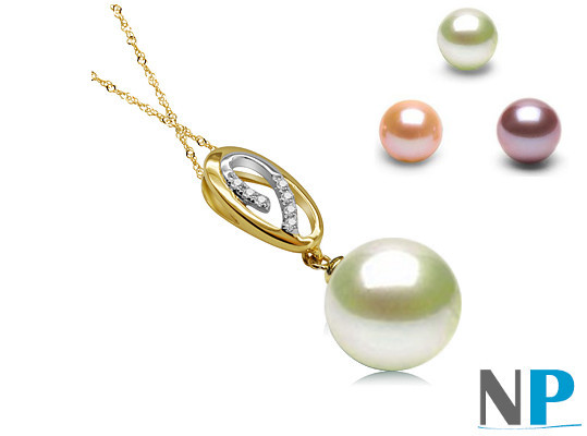 Pendente oro giallo e bianco 18k con diamanti e Perla Acqua Dolce qualità DOLCEHADAMA bianca