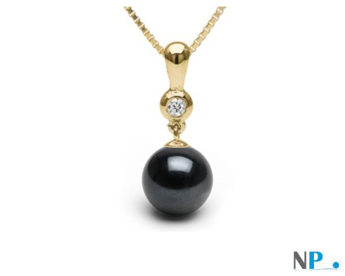 Oro giallo 18k con perla nera d'acqua dolce e un diamante