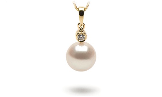 Pendente in oro giallo 18k e diamante, perla Akoya bianca AAA