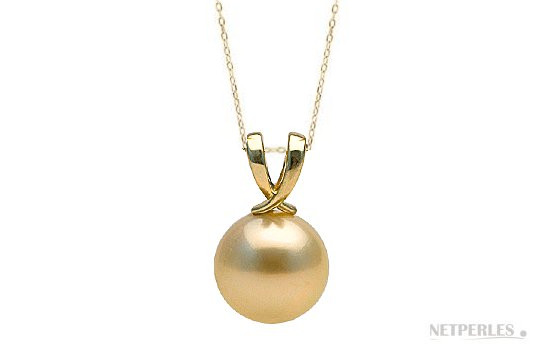 Pendente in oro giallo 18k Perla dorata delle Filippine 9-10 mm AAA