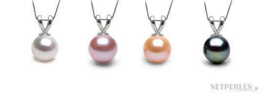 Pendente Ruban in oro bianco le perle di tutti i colori disponibili: bianca, lavanda, rosa pesca e nera