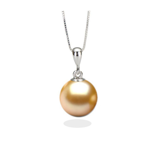 Pendente Swing in oro bianco con perla Akoya dorata qualità AAA