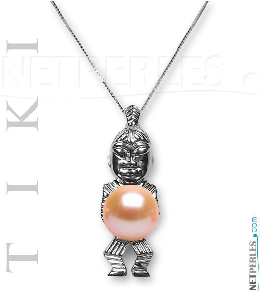 Ciondolo TIKI in Argento 925  con perla DOLCEHADAMA rosa pesca