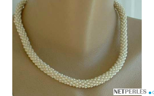 Collana 42 cm di perle di coltura d'acqua dolce bianche da 2 mm intrecciate