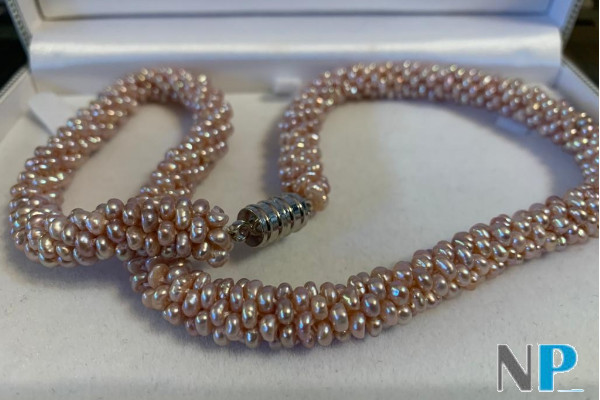 Collana di piccole perle patata color lavanda, 2 mm, intreccio di perle color naturale lavanda
