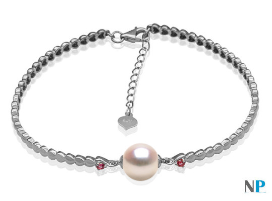 Bracciale in Oro bianco 9k  tormaline rosse perla d'acqua dolce DOLCEHADAMA