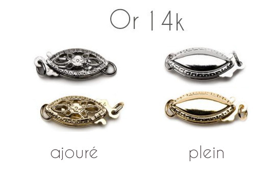 Fermoir en or 14k ajouré ou plein pour bracelet de perles de culture