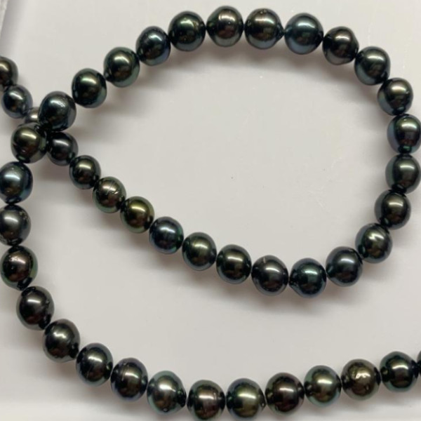 Pendente de perle noire tahitien en or blanc avec diamant - 8-10 mm