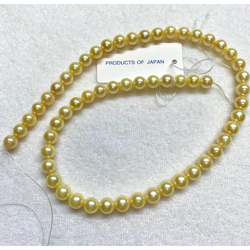 Collana 40 cm di Perle di coltura Akoya dorate 7-7,5 mm AAA