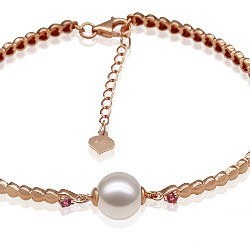 Bracciale in oro 9k tormaline rosse perla Akoya 8,5-9 mm AA + o AAA