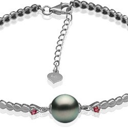 Bracciale in Argento tormaline rosse Perla di Tahiti AAA