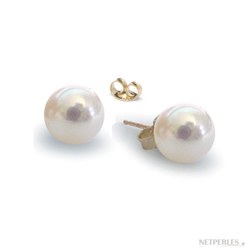 Orecchini di perle di coltura Akoya in oro 18k, 7.5-8 mm, bianche