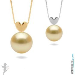  Pendente a forma di cuore in oro 14k con perla dorata delle Filippine AAA
