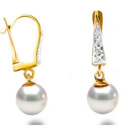 Orecchini con perle Akoya bianche AAA mm in oro 14k e diamanti