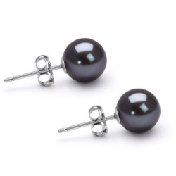 Orecchini Oro bianco 14k con perle di coltura Akoya 6-6.5 mm nere AAA