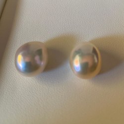 Orecchini di Perle Edison d'acqua dolce champagne 11,5x10,5 mm un lato piatto per orecchini