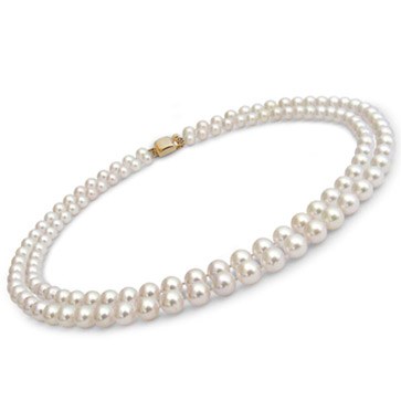 Collana doppio filo 43/45 cm Perle di coltura Akoya, 6.5-7 mm bianche