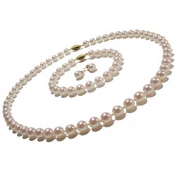 Parure 3 gioielli di perle di coltura Akoya 45/18 cm 6.5-7 mm bianche