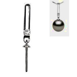 Appretto per pendente in oro bianco 14k con diamante per perla di coltura semi-forata