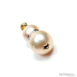 Ciondolo perle d'acqua dolce Pesca 8-9 mm e 9-10 mm AAA oro 14k e diamanti