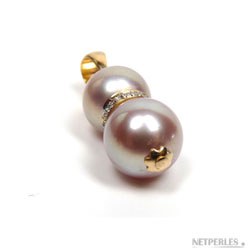 Ciondolo perle d'acqua dolce Lavanda 8-9 mm e 9-10 mm AAA oro 14k e diamanti