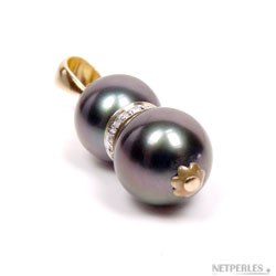 Ciondolo perle di Tahiti 8-9 mm e 9-10 mm AAA oro 14k e diamanti