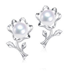 Orecchini di perle Fiorellini in Argento 925 e Perle Akoya 6,5-7 mm AAA