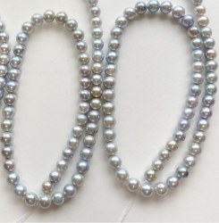 Braccialetto Doppio Filo di Perle Akoya 2x18 cm, 7.5-8 mm blu argento AA/AA+