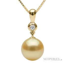  Pendente in oro 18k, diamante e perla delle Filippine dorata AAA