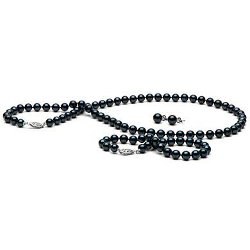 Parure di 3 gioielli di perle nere Akoya 45/18 cm da 6,0 a 6,5 ​​mm AA +