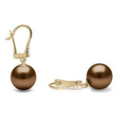 Orecchini in oro 18k con diamanti e perle Acqua Dolce Cioccolato 9-10 mm AAA