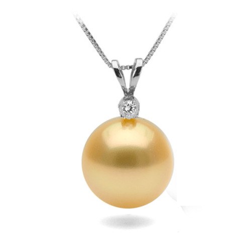 Pendente Oro 18k con perla Filippina dorata AAA e diamante 0,10ct