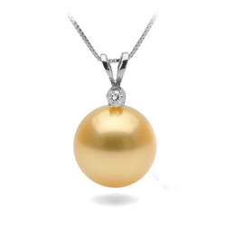 Pendente Oro 18k con perla Filippina dorata AAA e diamante 0,10ct