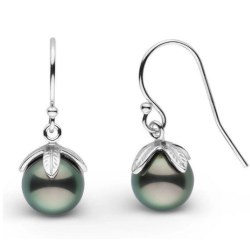 Miore Orecchini Pendenti A Monachella In Oro Giallo 18KT 750 Con Perle Naturali D'Acqua Dolce 8 Mm - Anallergici E Artigianali