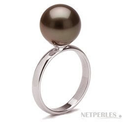 Anello in oro 14 carati con perla d'acqua dolce nera AAA