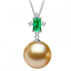  Pendente Oro 18k tormalina verde e perla Filippina dorata AAA